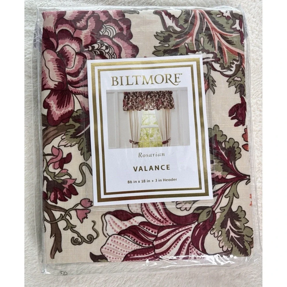 Biltmore Rosarian Floral Burgundy Green Dusty Rose Valances 86